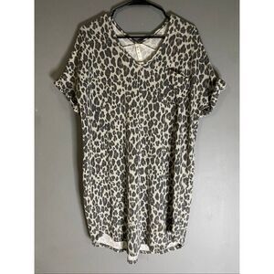 MTS Boutique Leopard Print Short Sleeve Tunic Top Size Large NWT